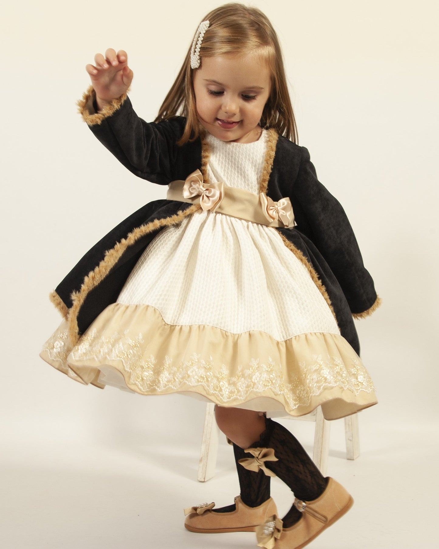 Sonata Golden Embroidered Dress (Made to order)