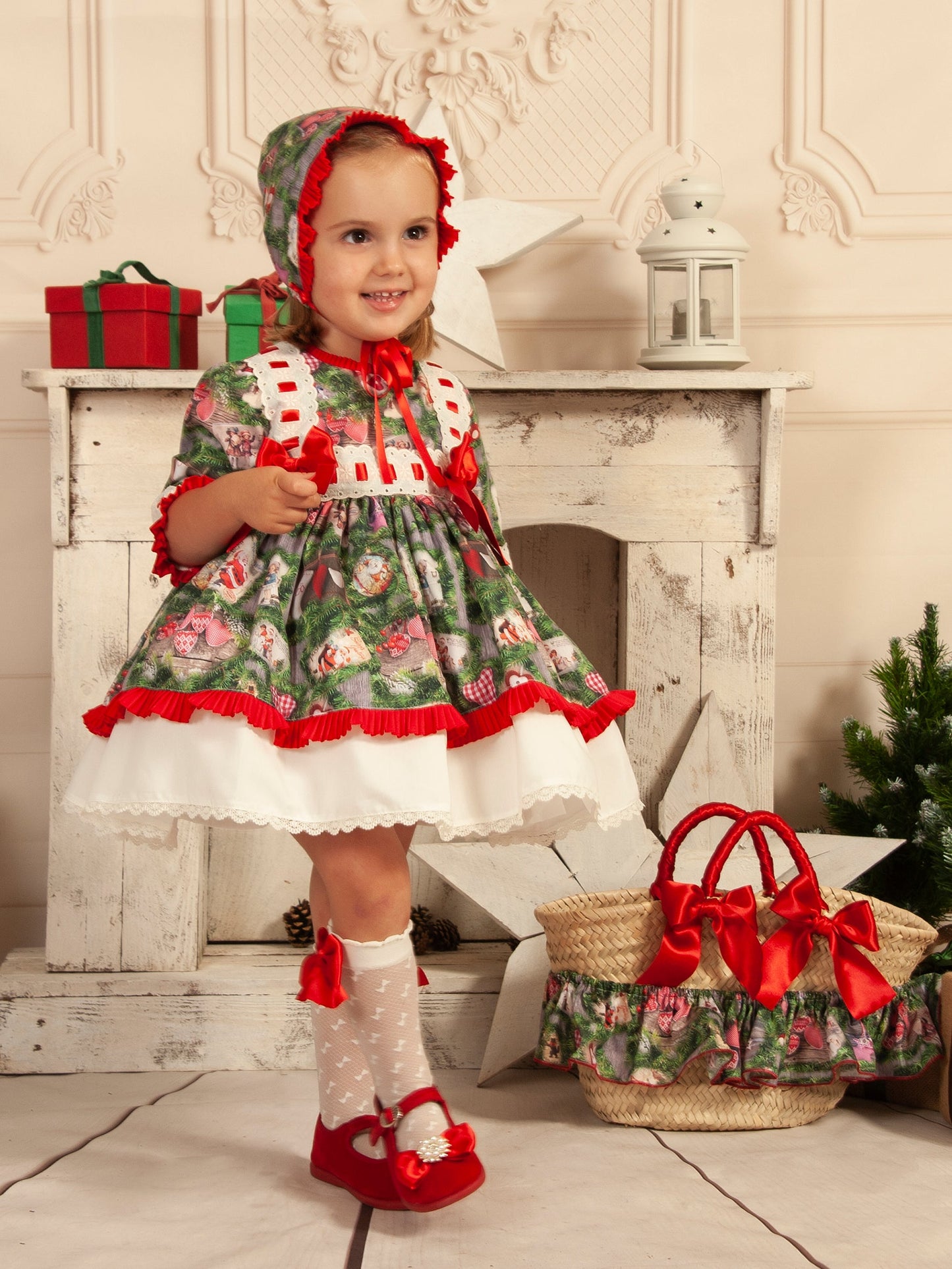 Sonata Christmas Print Puffball Dress & Hair Bow AW (Made to order)