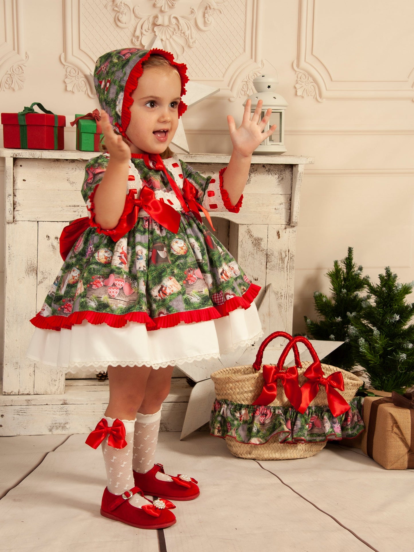 Sonata Christmas Print Puffball Dress & Hair Bow AW (Made to order)
