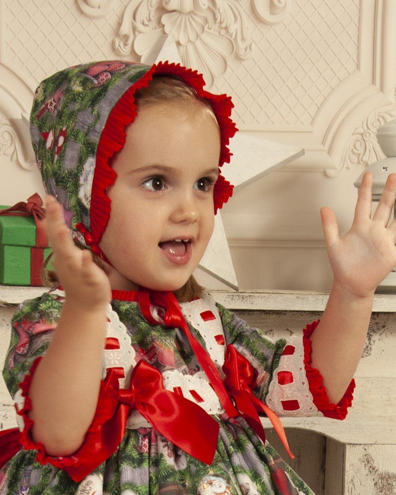 Sonata Christmas Print Puffball Dress & Hair Bow AW (Made to order)
