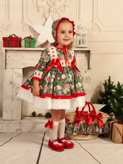 Sonata Christmas Print Puffball Dress & Hair Bow AW (Made to order)