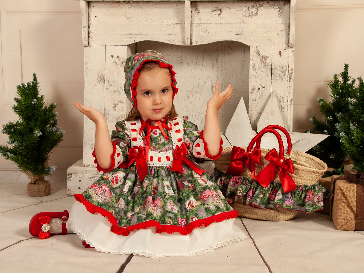 Sonata Christmas Print Puffball Dress & Hair Bow AW (Made to order)