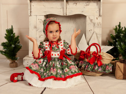 Sonata Christmas Print Puffball Dress & Hair Bow AW (Made to order)
