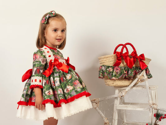 Sonata Christmas Print Puffball Dress & Hair Bow AW (Made to order)