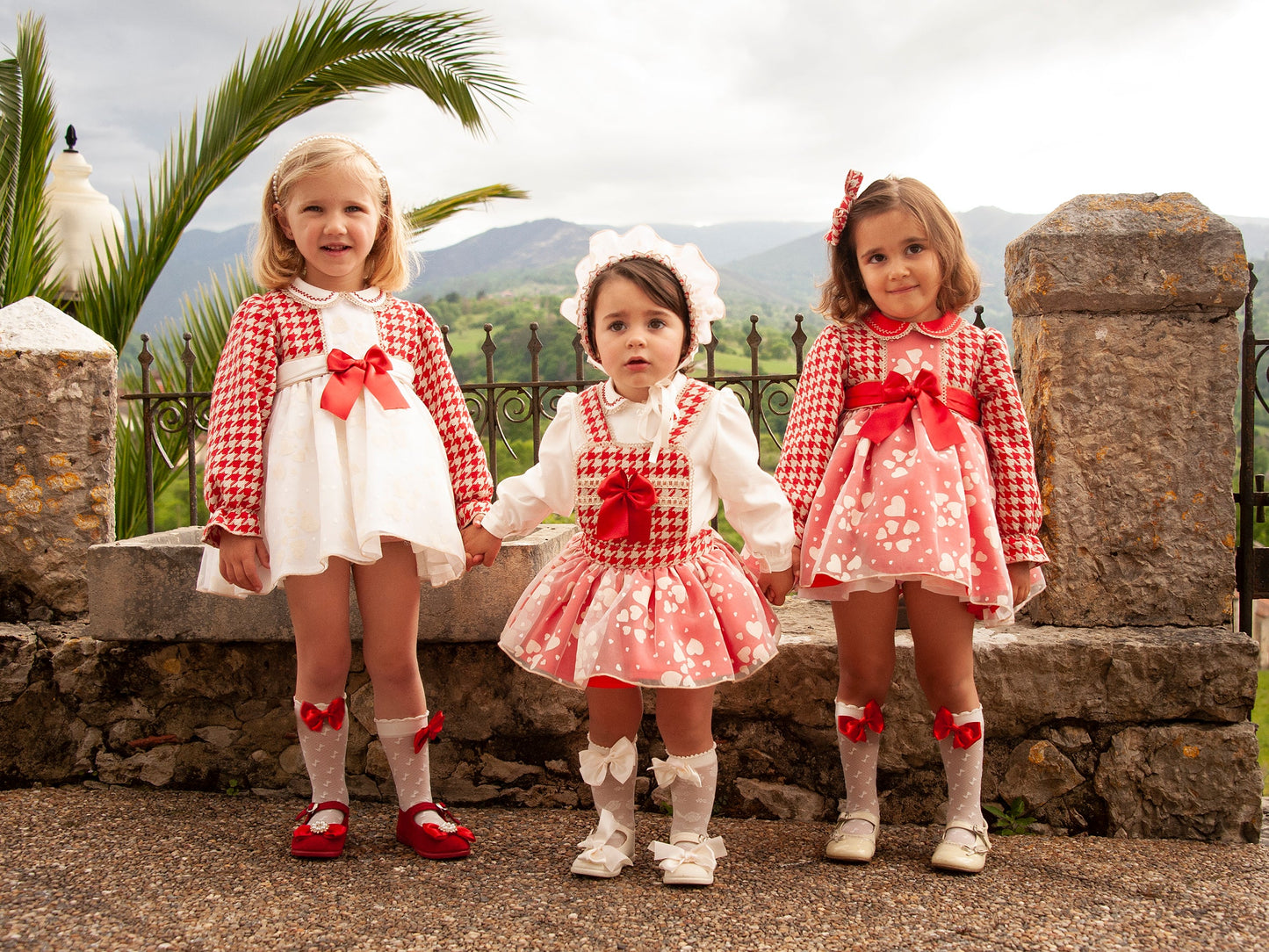 Sonata Red Dog Tooth Heart Romper Set AW (Made To Order)