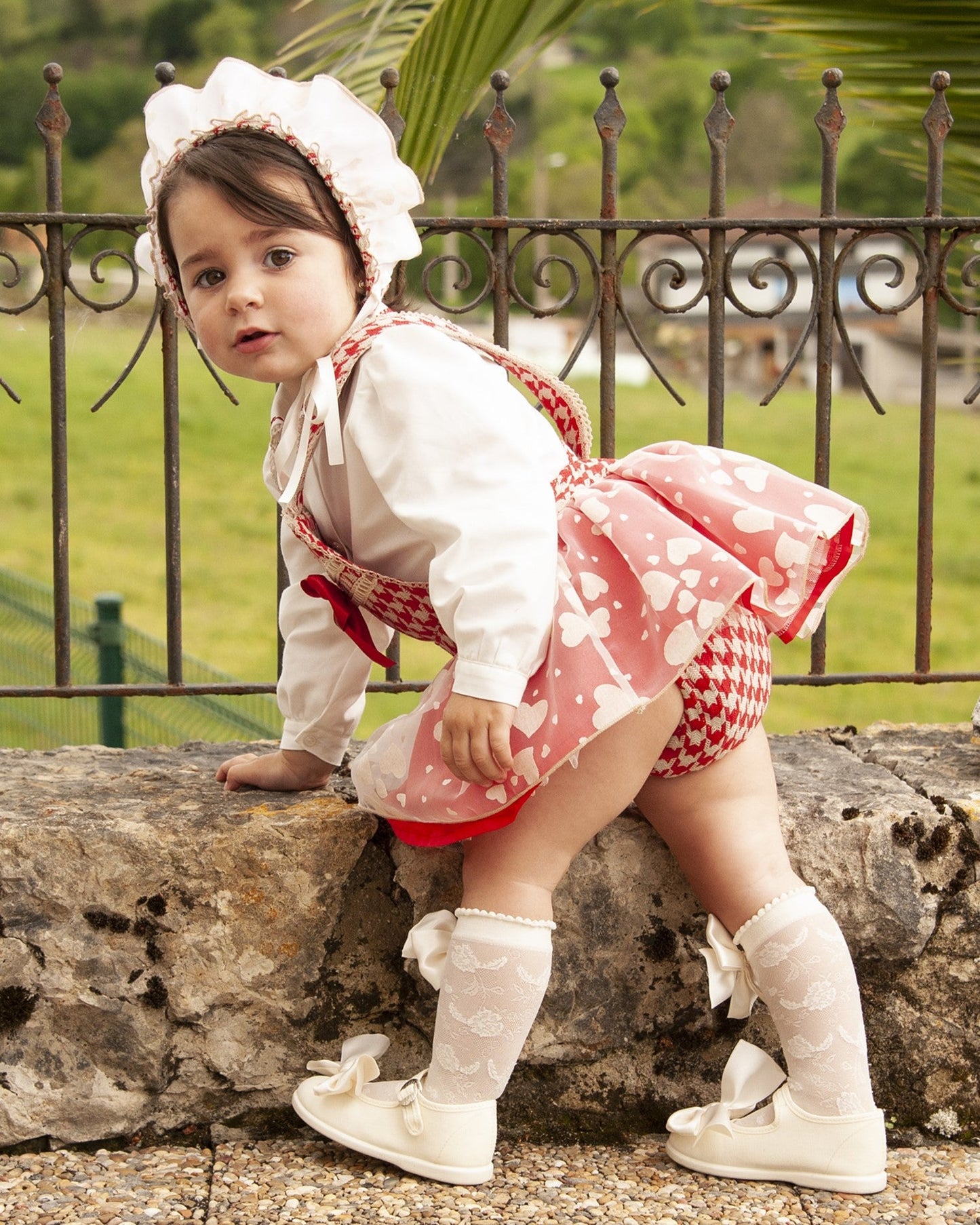 Sonata Red Dog Tooth Heart Romper Set AW (Made To Order)