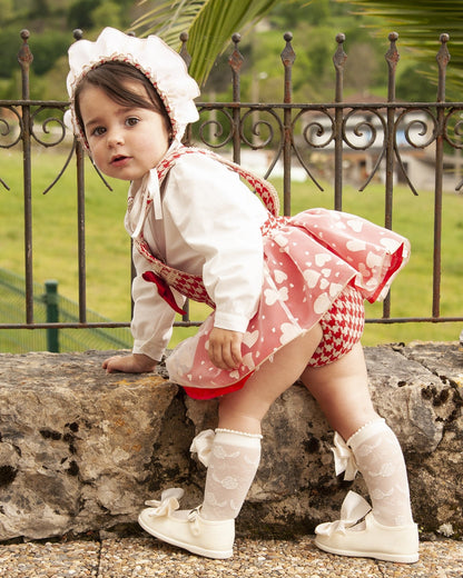 Sonata Red Dog Tooth Heart Romper Set AW (Made To Order)