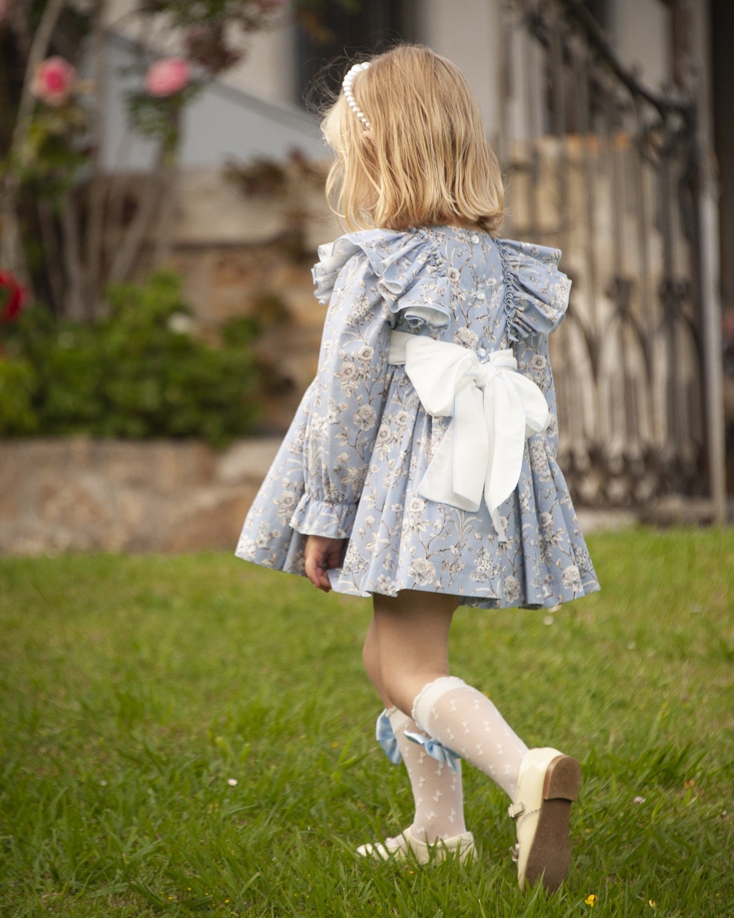 Sonata Girls Blue Floral Smocked Dress (Made to order)
