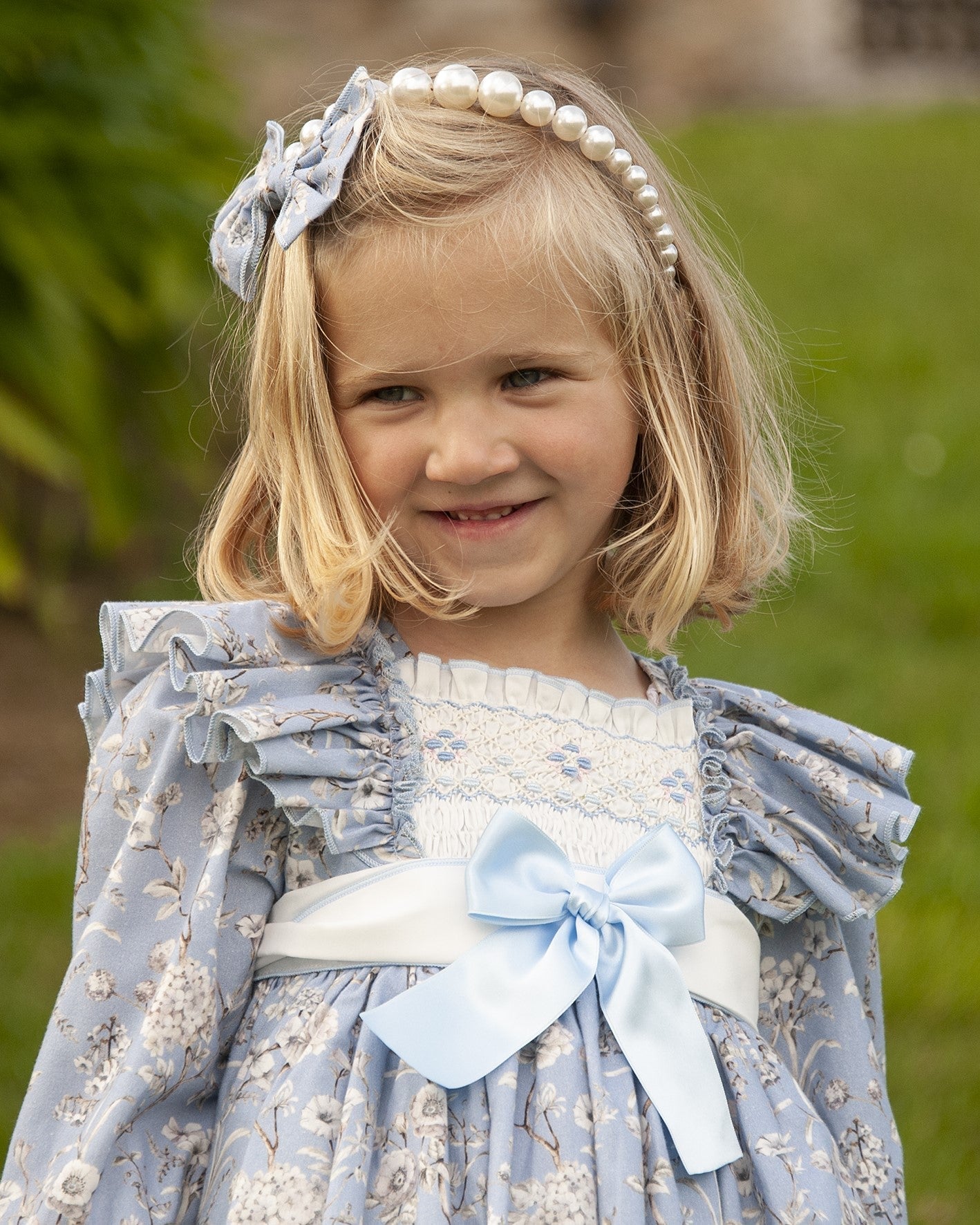 Sonata Girls Blue Floral Smocked Dress (Made to order)