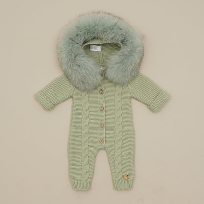 Pangasa Baby Natural Fur Cable Knitted Pramsuit - 12 Colours - Preorder