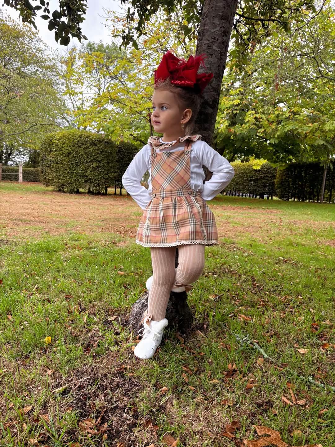 Babygirls Beige 2 Piece Tartan Romper