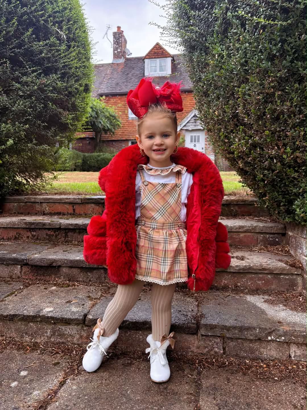 Babygirls Beige 2 Piece Tartan Romper