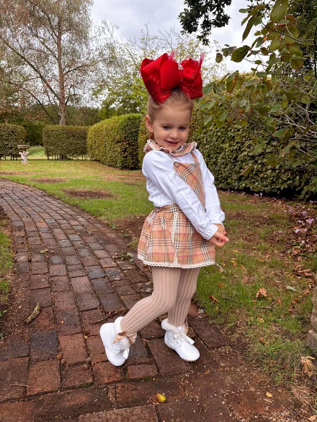 Babygirls Beige 2 Piece Tartan Romper