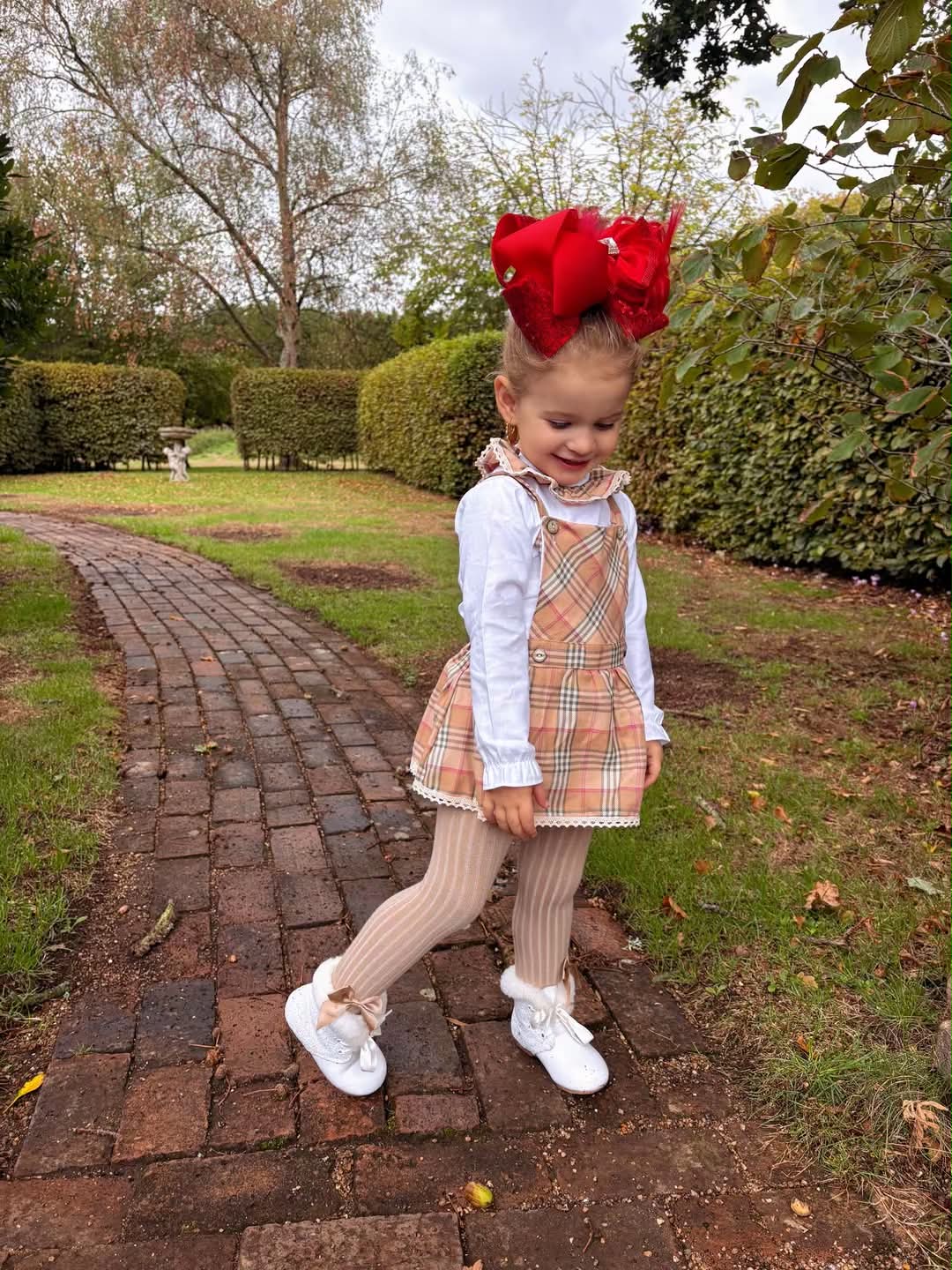 Babygirls Beige 2 Piece Tartan Romper