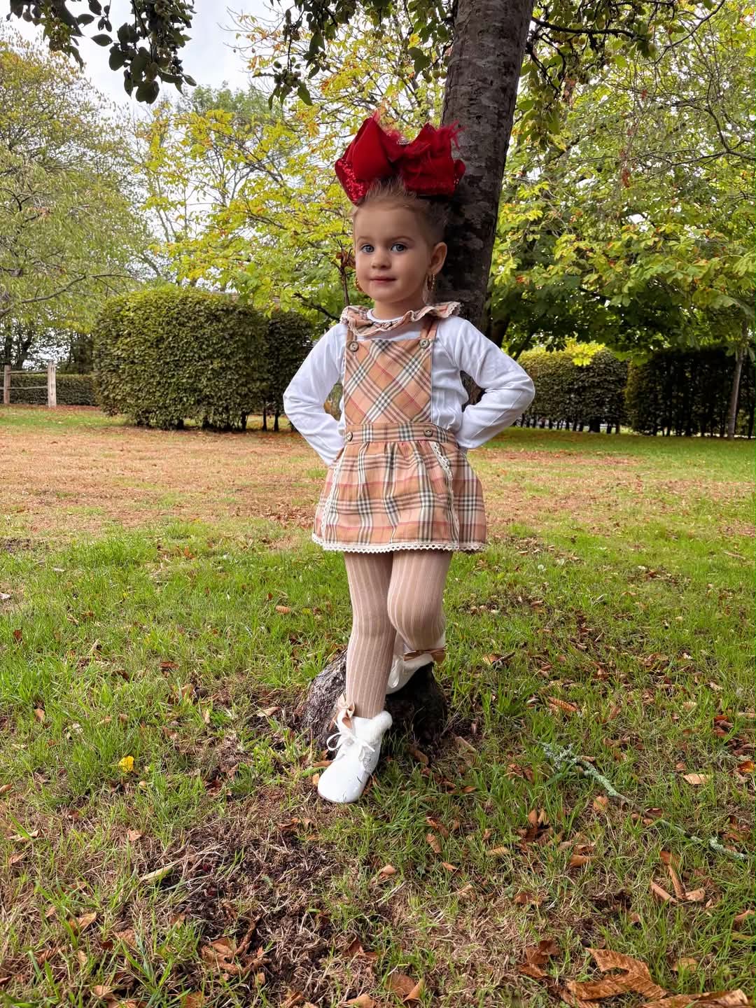Babygirls Beige 2 Piece Tartan Romper