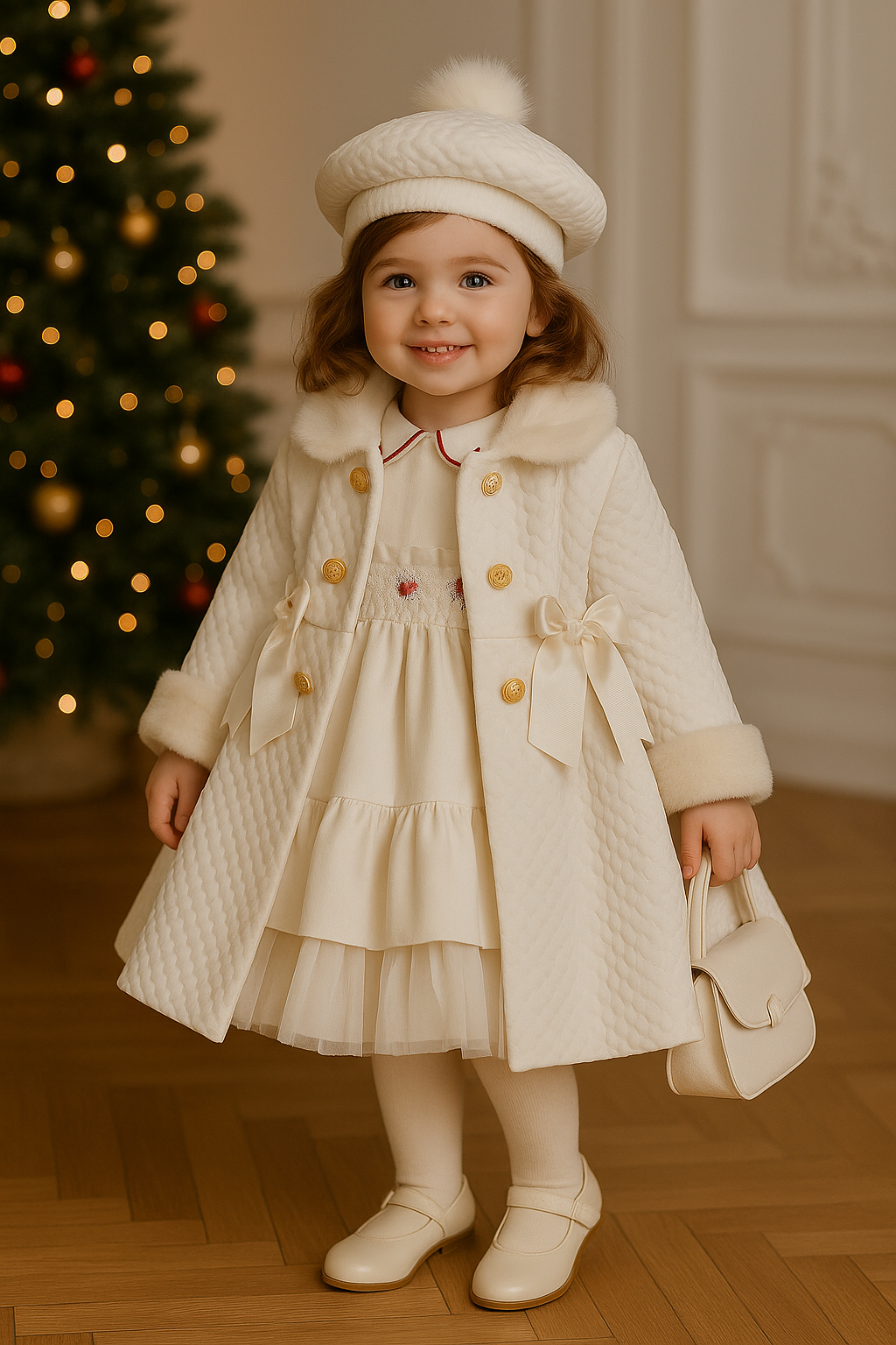 Handmade Quilted White Girls Sonata Coat AW25 (Made To Order)