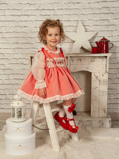Sonata Red Organza Smocked Dress AW (Made to order)