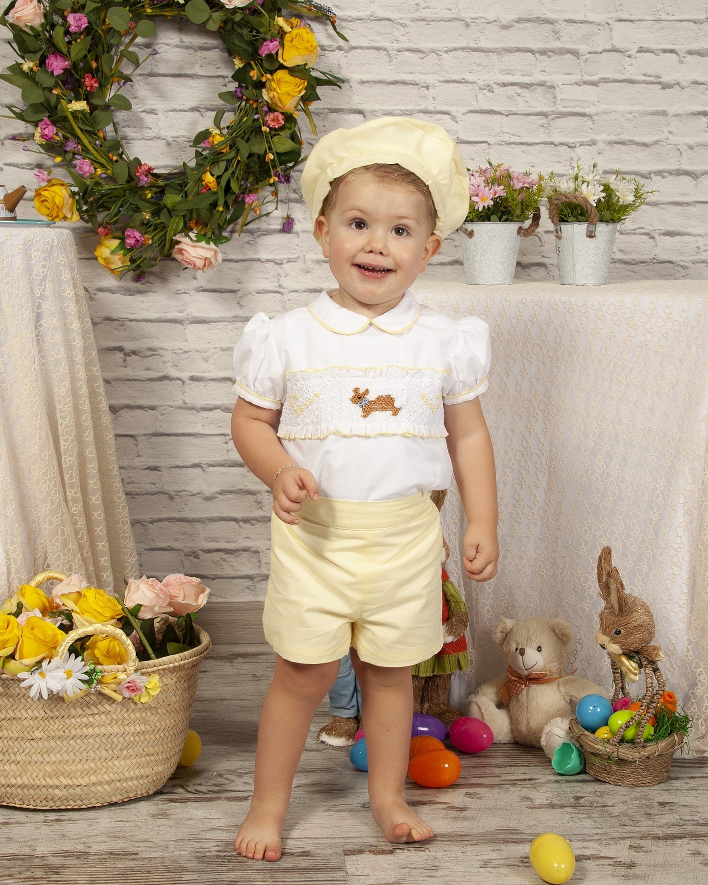 Yellow Boys Handsmocked Easter Bunny Short Set (Made to order)