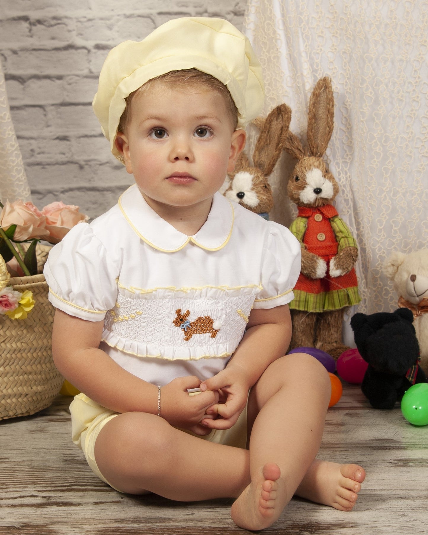Yellow Boys Handsmocked Easter Bunny Short Set (Made to order)