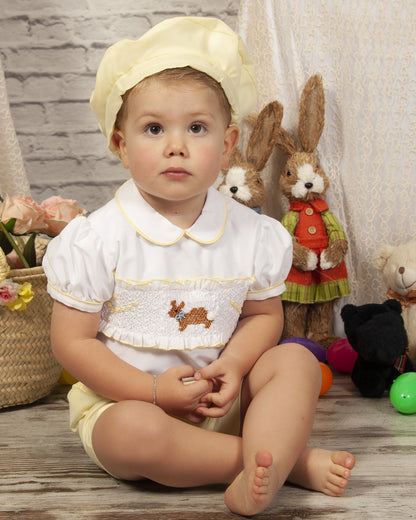 Yellow Boys Handsmocked Easter Bunny Short Set (Made to order)