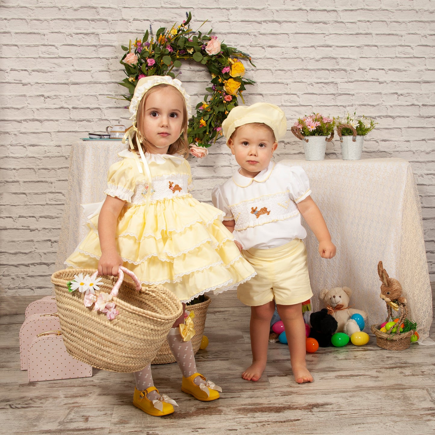 Yellow Ruffle Hand Smocked Easter Bunny Dress (Made to order)