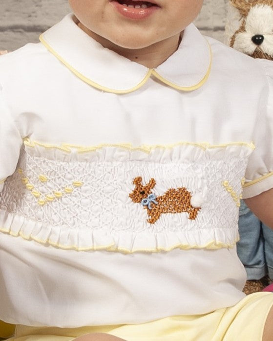 Yellow Boys Handsmocked Easter Bunny Short Set (Made to order)