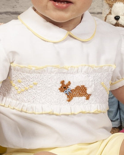 Yellow Boys Handsmocked Easter Bunny Short Set (Made to order)