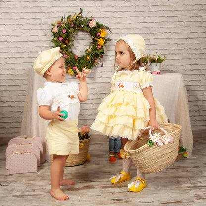 Yellow Ruffle Hand Smocked Easter Bunny Dress (Made to order)