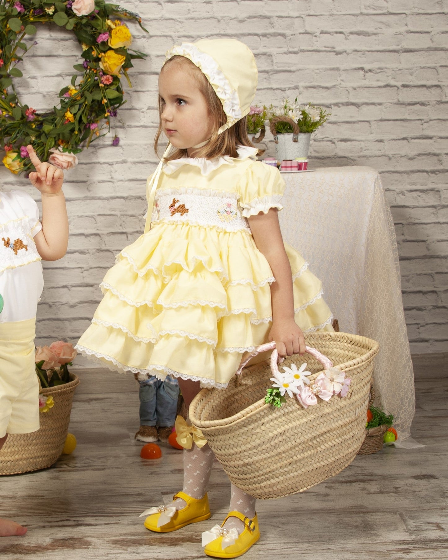 Yellow Ruffle Hand Smocked Easter Bunny Dress (Made to order)