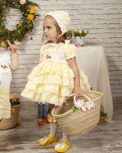 Yellow Ruffle Hand Smocked Easter Bunny Dress (Made to order)