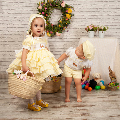 Yellow Ruffle Hand Smocked Easter Bunny Dress (Made to order)