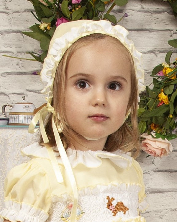 Yellow Ruffle Hand Smocked Easter Bunny Dress (Made to order)