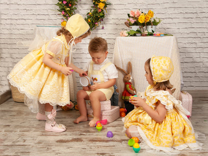 Pale Yellow Boys Handsmocked Easter Bunny H-Bar (Made to order)