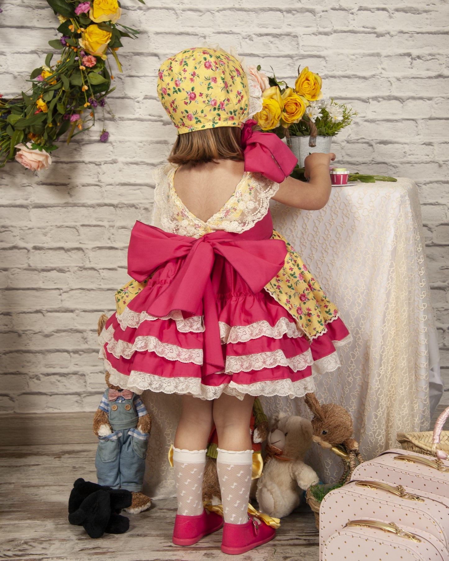 Girls Floral Bonnet - (Made to order)