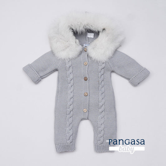 Pangasa Grey Fur Cable Knitted Pramsuit - Preorder