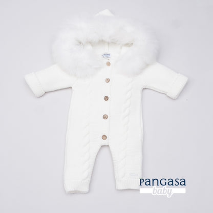 Pangasa Powder Pink Fur Cable Knitted Pramsuit - Preorder