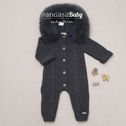Pangasa Powder Pink Fur Cable Knitted Pramsuit - Preorder