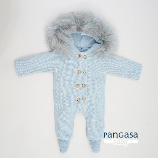 Pangasa Baby Blue Faux Fur Pramsuit & Hat - in stock