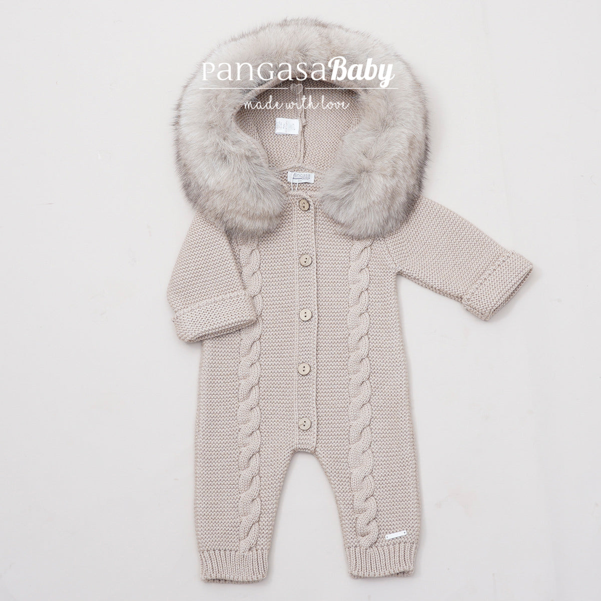 Pangasa Powder Pink Fur Cable Knitted Pramsuit - Preorder