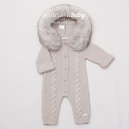 Pangasa Powder Pink Fur Cable Knitted Pramsuit - Preorder