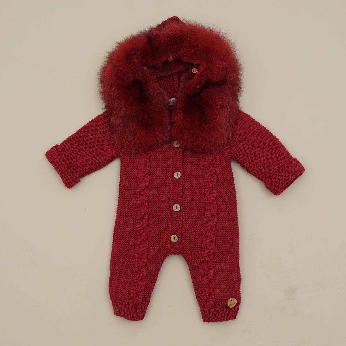 Pangasa Powder Pink Natural Fur Cable Knitted Pramsuit - Preorder
