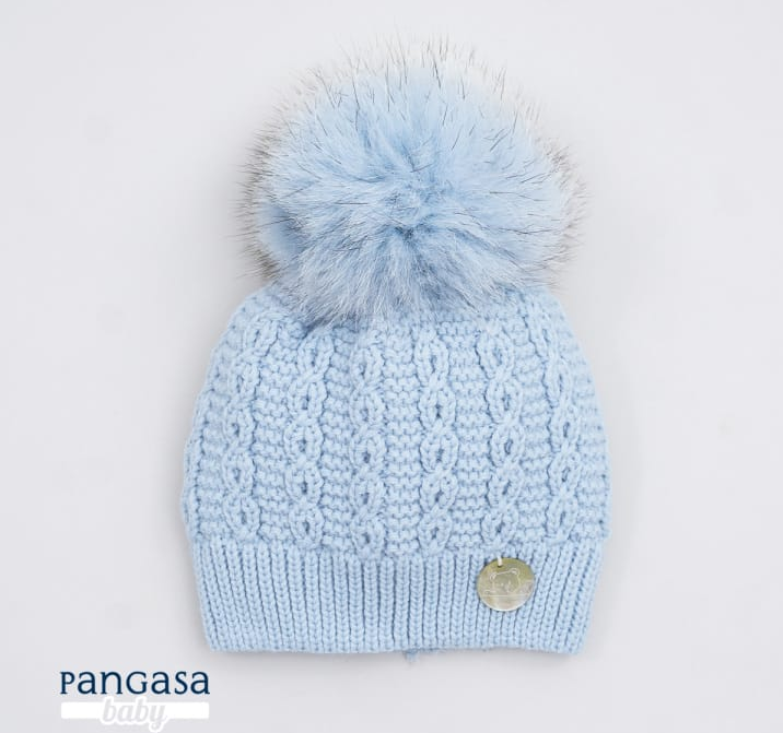 Pangasa Baby Camel Faux Fur Pom Cable Hat - Preorder