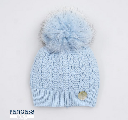 Pangasa Baby Camel Faux Fur Pom Cable Hat - Preorder