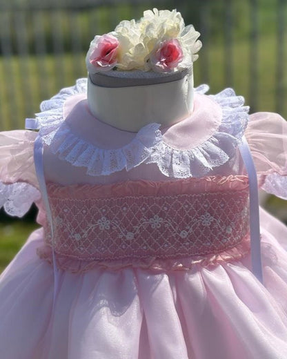Sonata Girls Baby Pink Smocked Dress (Made to order)