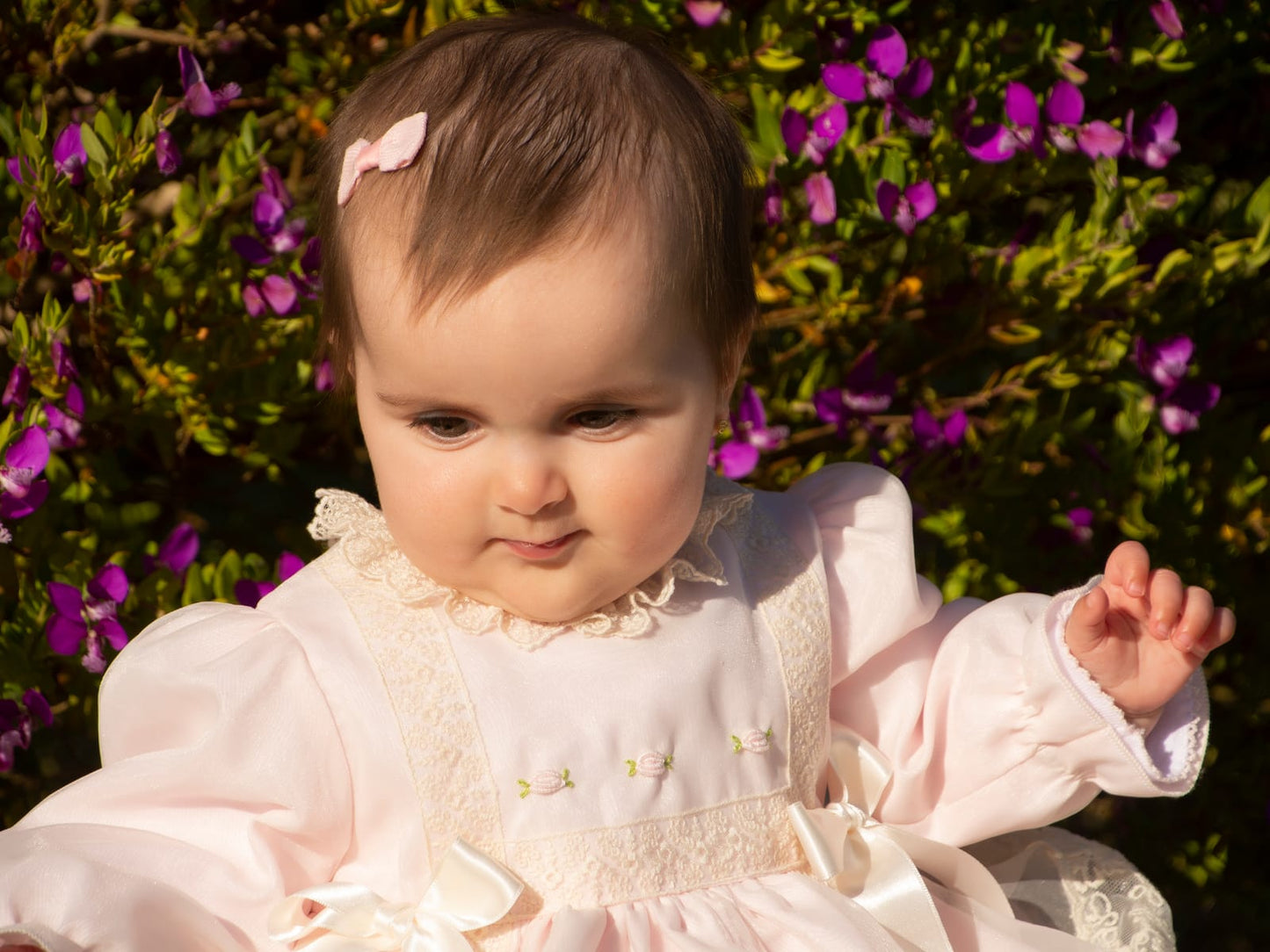 Pale Pink Embroidered Puffball Dress, Knickers & Bonnet AW (Made to order)