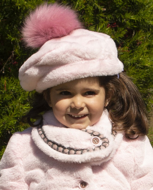 Pink Handmade Fur Pom Beret Hat AW (Made to order)