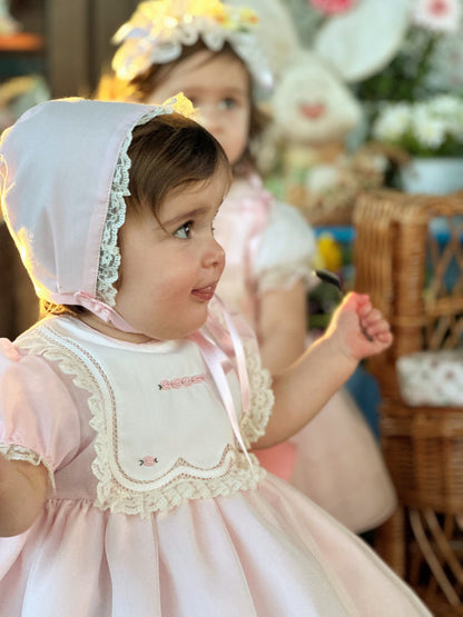 Girls Sonata Handmade Pink Embroidered Puffball Dress - (Made To Order)