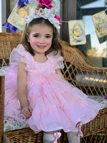 Girls Pink Handmade Layered Ruffle Dress - (Made To Order)