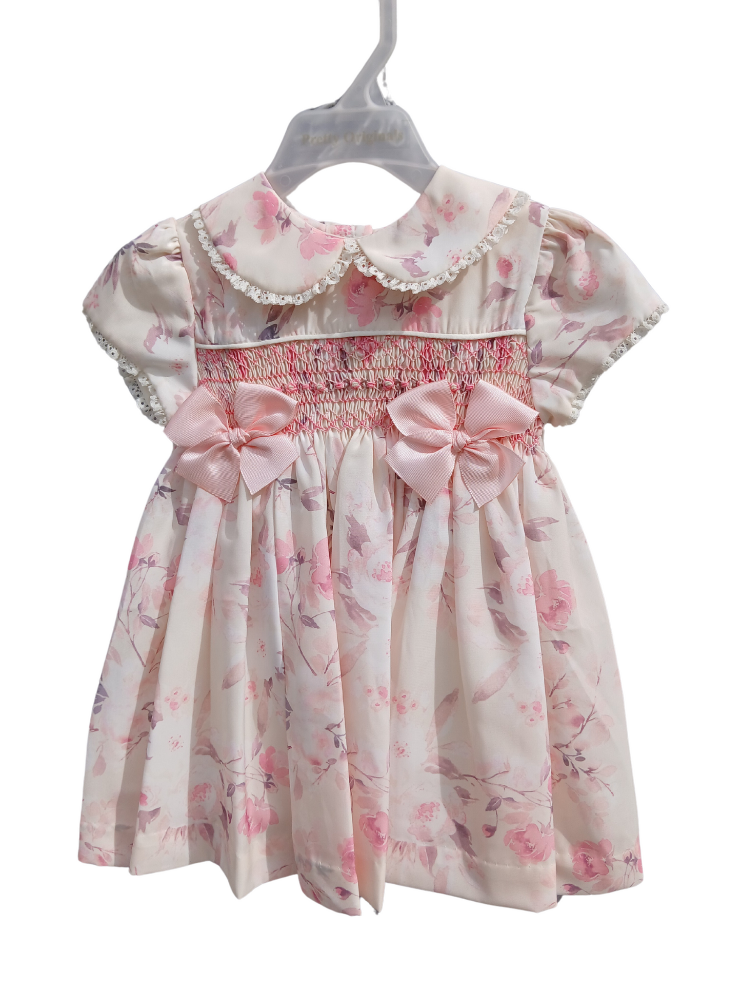 Girls Flower Cream Smocked Dress