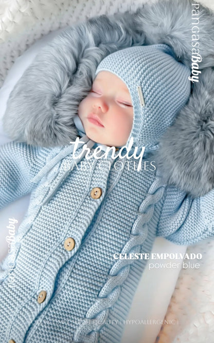 Pangasa Grey Fur Cable Knitted Pramsuit - Preorder